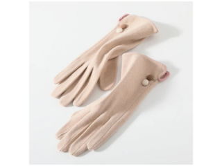 Γυναικεία Γάντια Velvet Ζεστά με Κουμπί Μπεζ