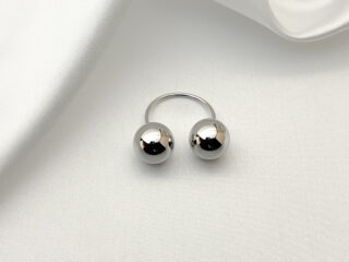 Δαχτυλίδι Ανοιχτό με Διπλή Μπίλια Ασημί