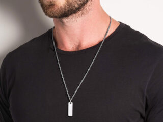 Ανδρικό Μενταγιόν Ταυτότητα Ασημί Μαύρο από Ανοξείδωτο Ατσάλι