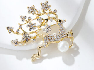 Γυναικεία Καρφίτσα Ελάφι με Στρας και Πέρλα