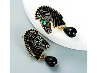 Γυναικεία Σκουλαρίκια Ριγέ Ζέβρα Μαύρο