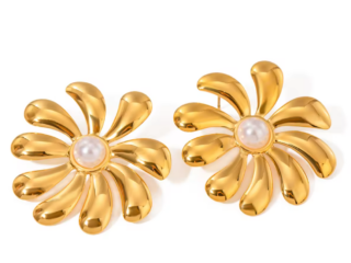 Γυναικεία Σκουλαρίκια Ηλίανθος με Πέρλα