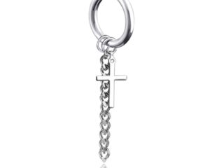 Ανδρικό Σκουλαρίκι Σταυρός με Αλυσίδα Ασημί