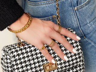 Γυναικεία Τσάντα Ώμου Καρό με Μεταλλικό Λουράκι