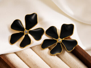 Γυναικεία Σκουλαρίκια Λουλούδι από Ανοξείδωτο Ατσάλι Επισμαλτωμένα Μαύρα