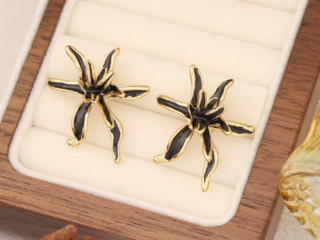 Γυναικεία Σκουλαρίκια Λουλούδι Rustic από Ανοξείδωτο Ατσάλι Μαύρα