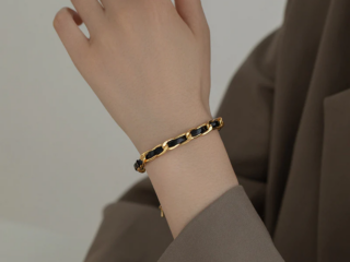 Γυναικείο Βραχιόλι Αλυσίδα με Δερμάτινο Λουράκι Επιχρυσωμένο 18K