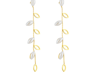 Γυναικεία Σκουλαρίκια Χρυσά Φύλλα με Πέρλες από Ατσάλι