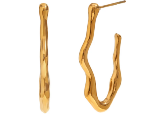 Γυναικεία Σκουλαρίκια Κρίκοι Κυματιστοί από Ατσάλι Επιχρυσωμένοι 18K.