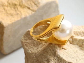 Γυναικείο Δαχτυλίδι με Μεγάλη Πέρλα Ατσάλινο Χρυσό