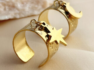 Γυναικείο Δαχτυλίδι Star & Moon από Ανοξείδωτο Ατσάλι Ανοιχτού Τύπου