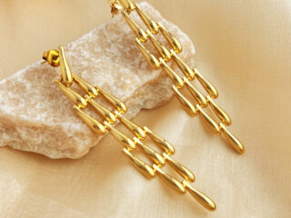 Γυναικεία Σκουλαρίκια Πλέγμα από Ανοξείδωτο Ατσάλι Επιχρυσωμένα 18K.