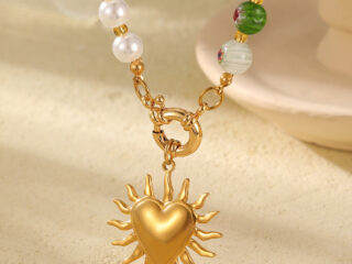 Γυναικείο Κολιέ Heart & Pearls από Ανοξείδωτο Ατσάλι Επιχρυσωμένο 18K