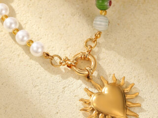 Γυναικείο Κολιέ Heart & Pearls από Ανοξείδωτο Ατσάλι Επιχρυσωμένο 18K