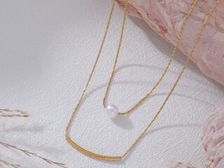 Γυναικείο Κολιέ Διπλή Αλυσίδα με Πέρλα από Ανοξείδωτο Ατσάλι Επιχρυσωμένο 18K