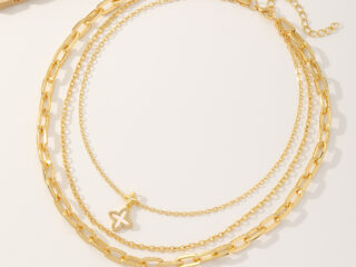 Γυναικείο Κολιέ Σετ Αλυσίδες Clover Επιχρυσωμένο με Zircon