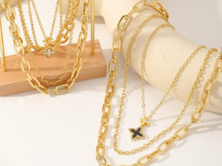 Γυναικείο Κολιέ Σετ Αλυσίδες Clover Επιχρυσωμένο με Zircon