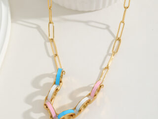Γυναικείο Κολιέ Paperclip Πολύχρωμο από Ανοξείδωτο Ατσάλι Επιχρυσωμένο 18K