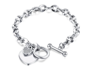 Γυναικείο Βραχιόλι Heart από Ατσάλι Τιτανίου με Zircon Ασημί