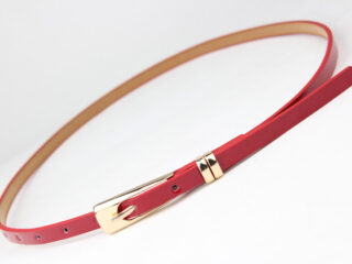 Γυναικεία Ζώνη Λεπτή Δερματίνη με Χρυσή Αγκράφα Κόκκινη