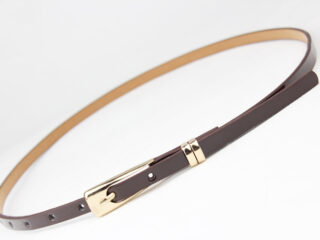 Γυναικεία Ζώνη Λεπτή Δερματίνη με Χρυσή Αγκράφα Καφέ