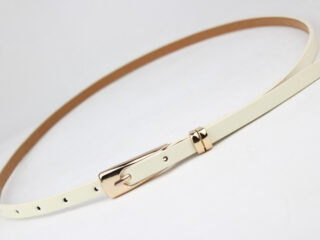 Γυναικεία Ζώνη Λεπτή Δερματίνη με Χρυσή Αγκράφα Λευκή