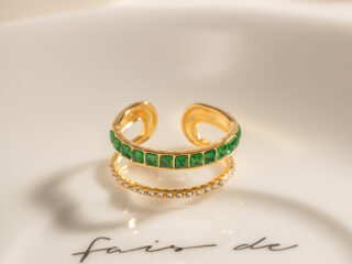 Γυναικείο Δαχτυλίδι Διπλό Επιχρυσωμένο 18Κ με Zircon Ανοιχτού Τύπου Πράσινο