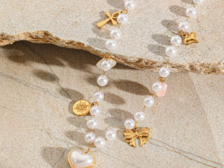 Γυναικείο Κολιέ Pearl Heart Charms από Ανοξείδωτο Ατσάλι Επιχρυσωμένο 18K