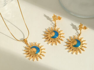 Γυναικεία Σκουλαρίκια Μπλε Ήλιος από Ανοξείδωτο Ατσάλι Επιχρυσωμένα18K
