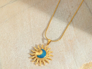 Γυναικείο Κολιέ Μπλε Ήλιος από Ανοξείδωτο Ατσάλι Επιχρυσωμένο 18K