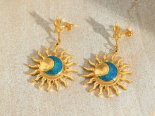 Γυναικεία Σκουλαρίκια Μπλε Ήλιος από Ανοξείδωτο Ατσάλι Επιχρυσωμένα18K