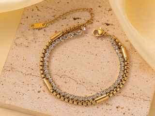 Γυναικείο Βραχιόλι Διπλή Αλυσίδα από Ατσάλι Τιτανίου με Λευκή Σειρά Zircon