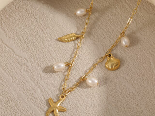 Γυναικείο Κολιέ Starfish με Πέρλες από Ανοξείδωτο Ατσάλι Επιχρυσωμένο 18K