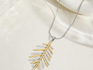 Γυναικείο Κολιέ Leaf Silver Gold από Ανοξείδωτο Ατσάλι Επιχρυσωμένο 18K