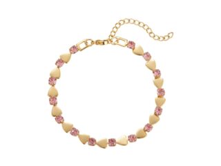 Γυναικείο Βραχιόλι Rosy Hearts από Ανοξείδωτο Ατσάλι Επιχρυσωμένο 18K με Zircon