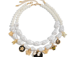 Γυναικείο Κολιέ Statement Black Heart με Διπλή Σειρά Πέρλες και Charms