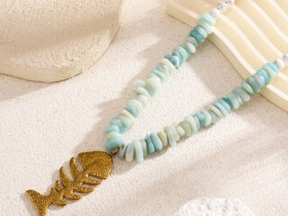 Γυναικείο Κολιέ Coastal Fishbone από Ανοξείδωτο Ατσάλι με Φυσικές Πέτρες