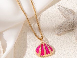 Γυναικείο Κολιέ Magenta Gold Seashell από Ανοξείδωτο Ατσάλι Επιχρυσωμένο 18Κ