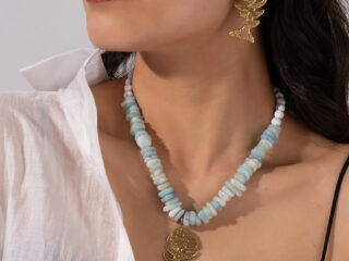 Γυναικείο Κολιέ Coastal Fishbone από Ανοξείδωτο Ατσάλι με Φυσικές Πέτρες