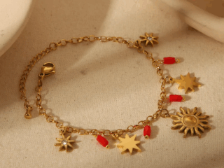 Γυναικείο Βραχιόλι Red Charms Sun από Ανοξείδωτο Ατσάλι Επιχρυσωμένο 18Κ