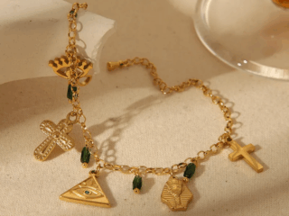 Γυναικείο Βραχιόλι Green Charms Eye από Ανοξείδωτο Ατσάλι Επιχρυσωμένο 18Κ