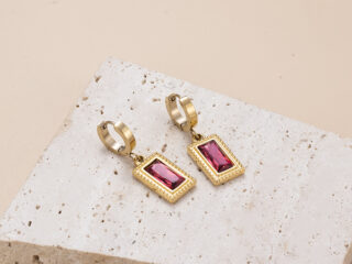 Γυναικεία Σκουλαρίκια Pink Frame από Ανοξείδωτο Ατσάλι Επιχρυσωμένα 18Κ με Zircon