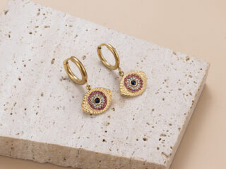 Γυναικεία Σκουλαρίκια Pink Eye από Ανοξείδωτο Ατσάλι Επιχρυσωμένα 18Κ με Zircon