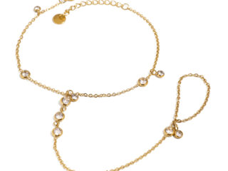 Γυναικείο Βραχιόλι Starlight Αλυσίδα Χεριού - Δαχτυλίδι από Ανοξείδωτο Ατσάλι με Zircon