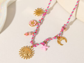 Γυναικείο Κολιέ Magenta Sun από Ανοξείδωτο Ατσάλι σε Πολύχρωμο Κορδόνι