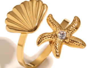 Γυναικείο Δαχτυλίδι StarFish Shell από Ανοξείδωτο Ατσάλι Επιχρυσωμένο 18K με Zircon