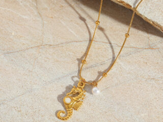 Γυναικείο Κολιέ Hippocampus με Πέρλα από Ανοξείδωτο Ατσάλι Επιχρυσωμένο 18K