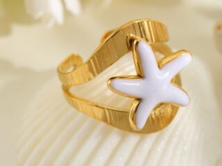 Γυναικείο Δαχτυλίδι White Starfish από Ανοξείδωτο Ατσάλι Επιχρυσωμένο 18K