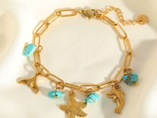 Γυναικείο Βραχιόλι Ocean Turquoise από Ανοξείδωτο Ατσάλι Επιχρυσωμένο 18K Charms