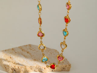 Γυναικείο Κολιέ Colorful Hearts από Ανοξείδωτο Ατσάλι Επιχρυσωμένο 18Κ με Zircon Πολύχρωμο